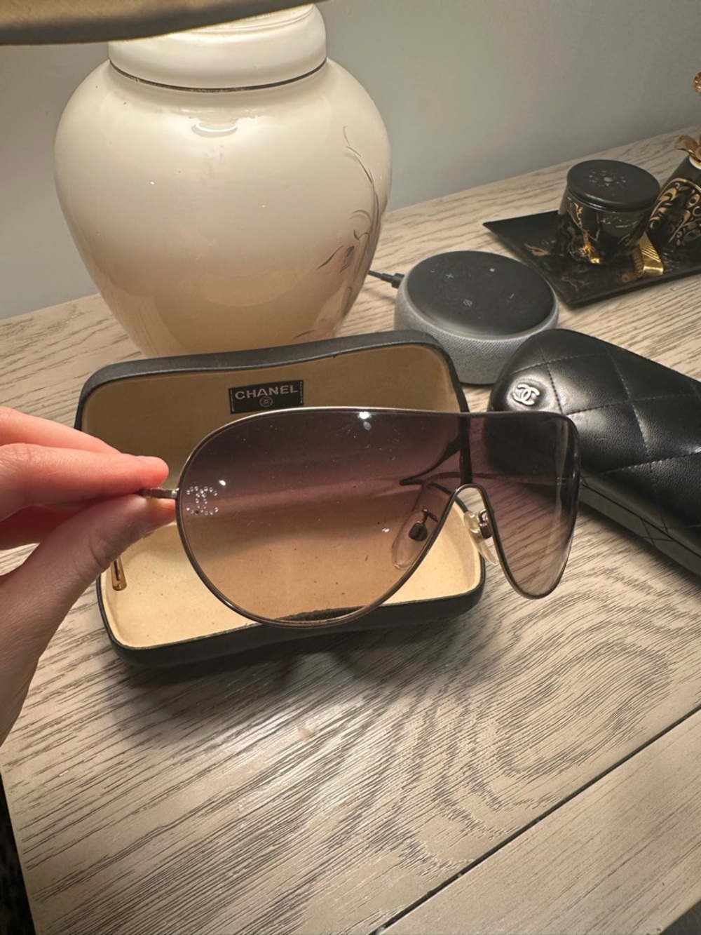CHANEL Gold-Tone Aviator Sunglasses with Brown Gradient Lenses